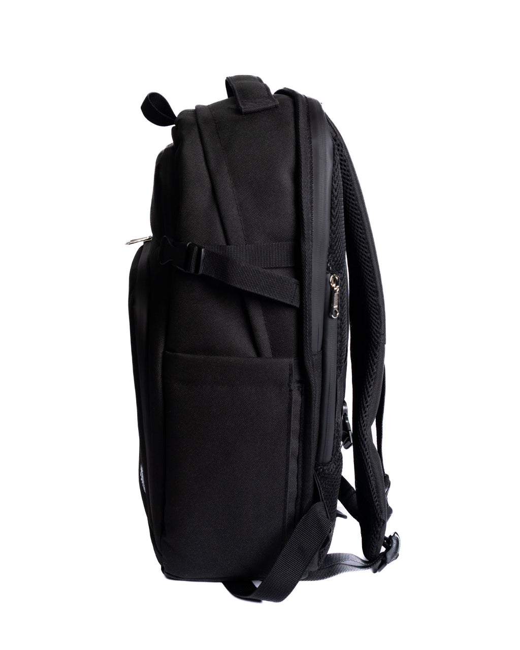 Black backpack on a white background
