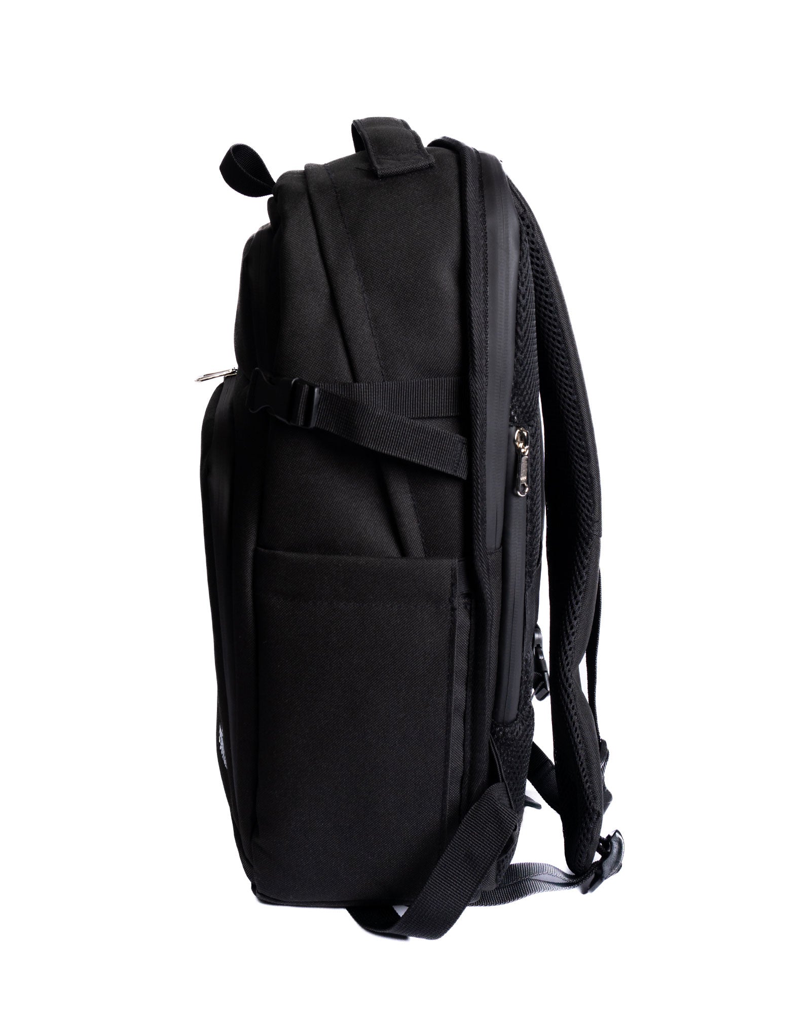 Black backpack on a white background