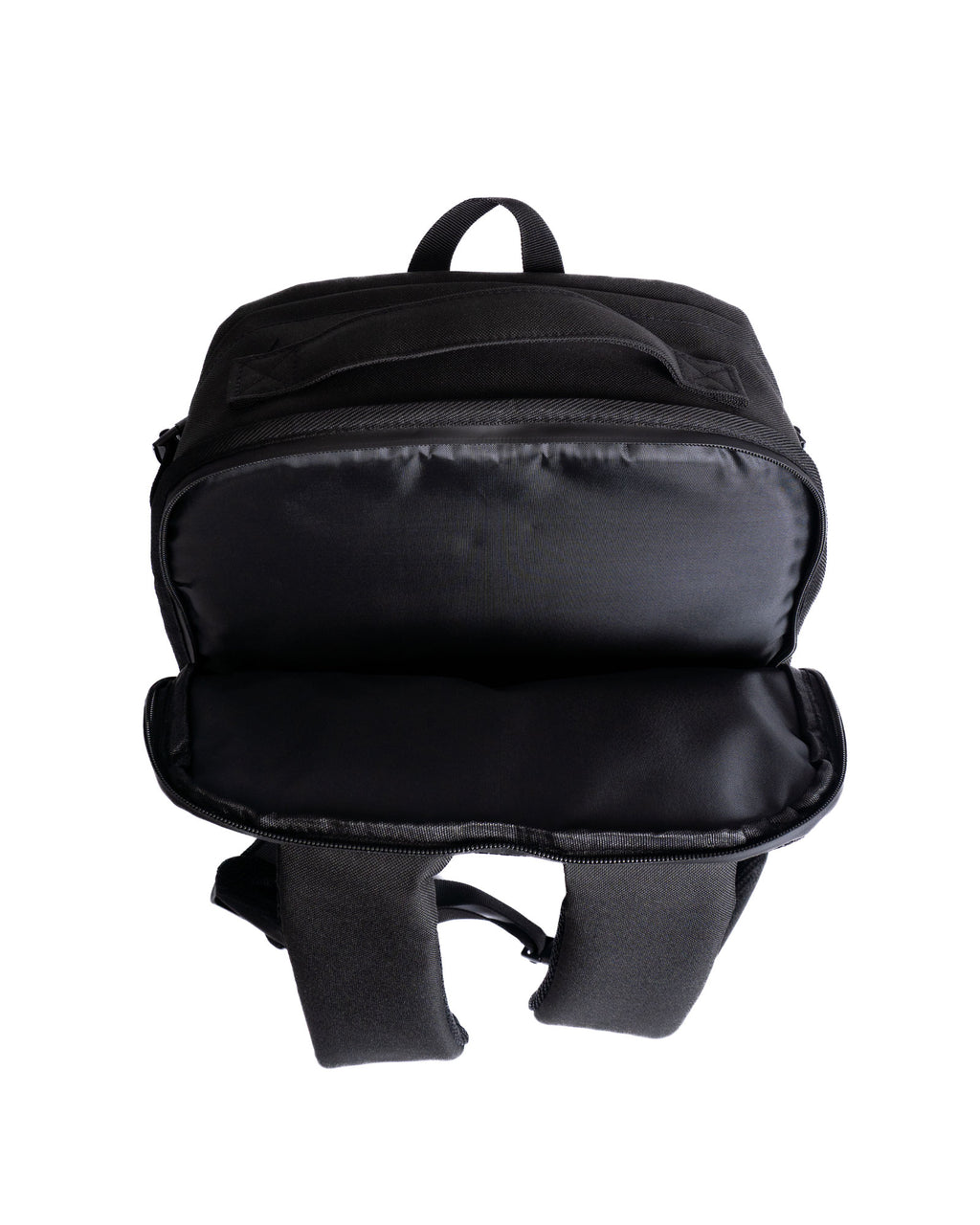 Black backpack laptop slot on a white background